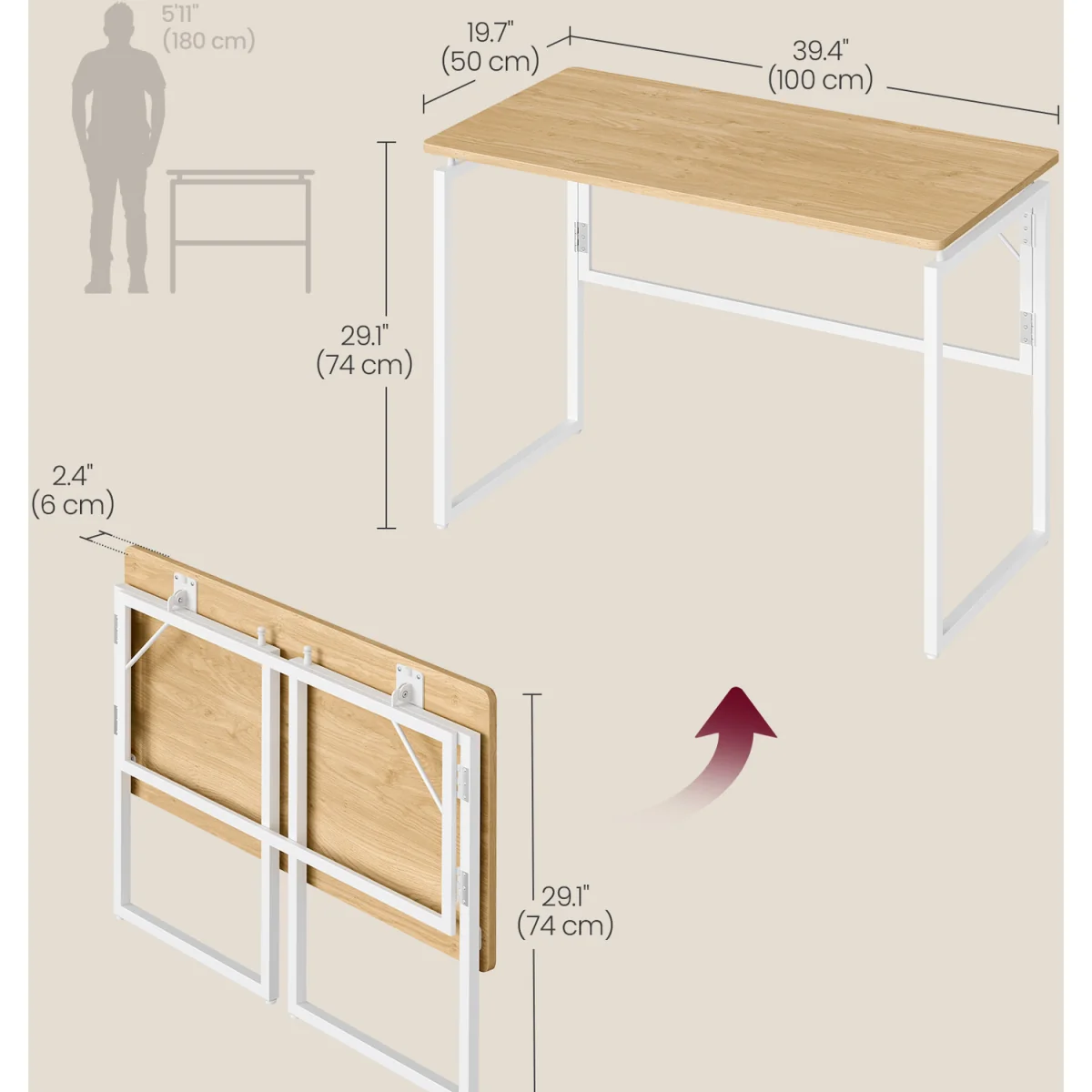 Folding Desk, Portable Fold Away Laptop Table - Yellow – image 7
