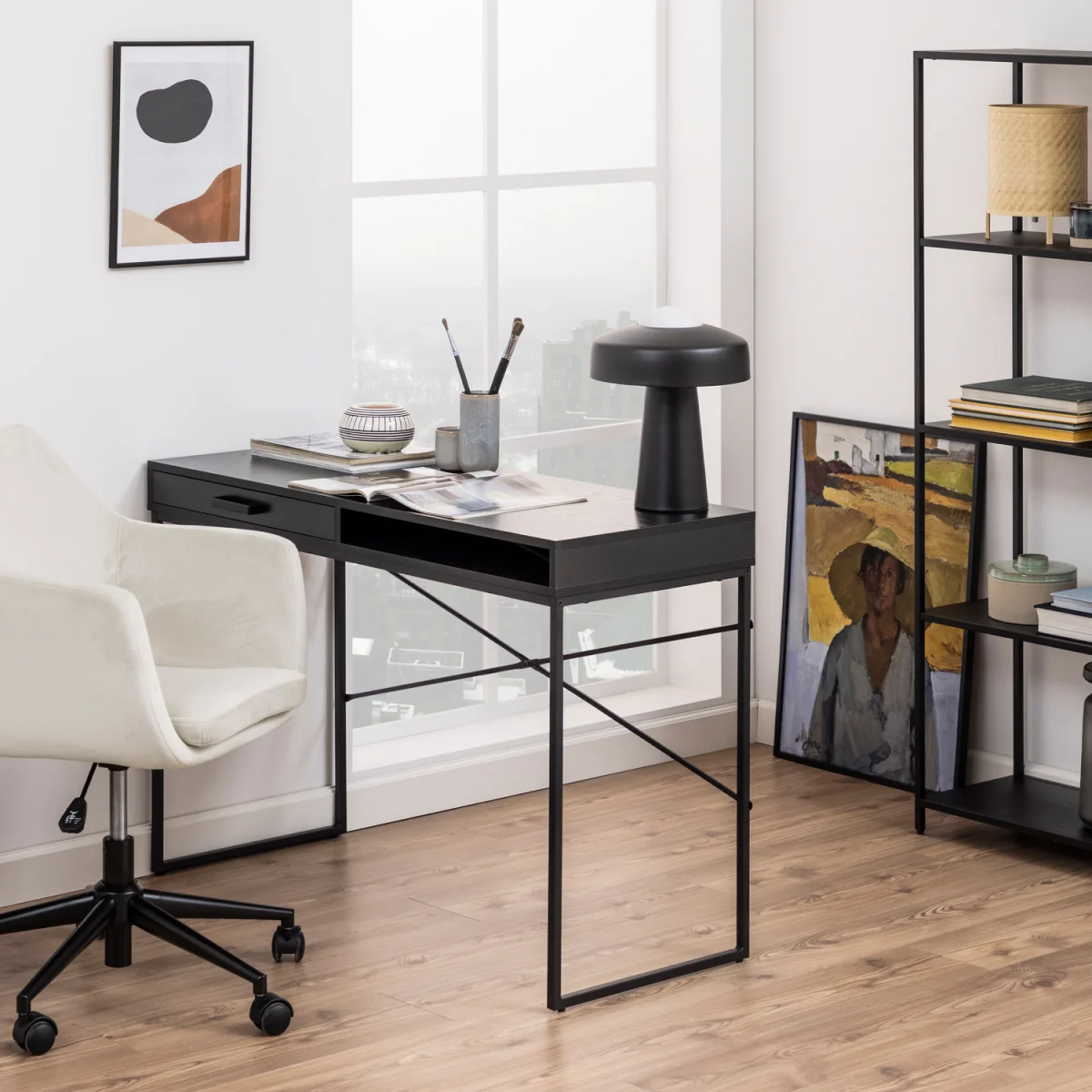 Seaford 1 Drawer Office Desk in Ash Black - Black – image 5