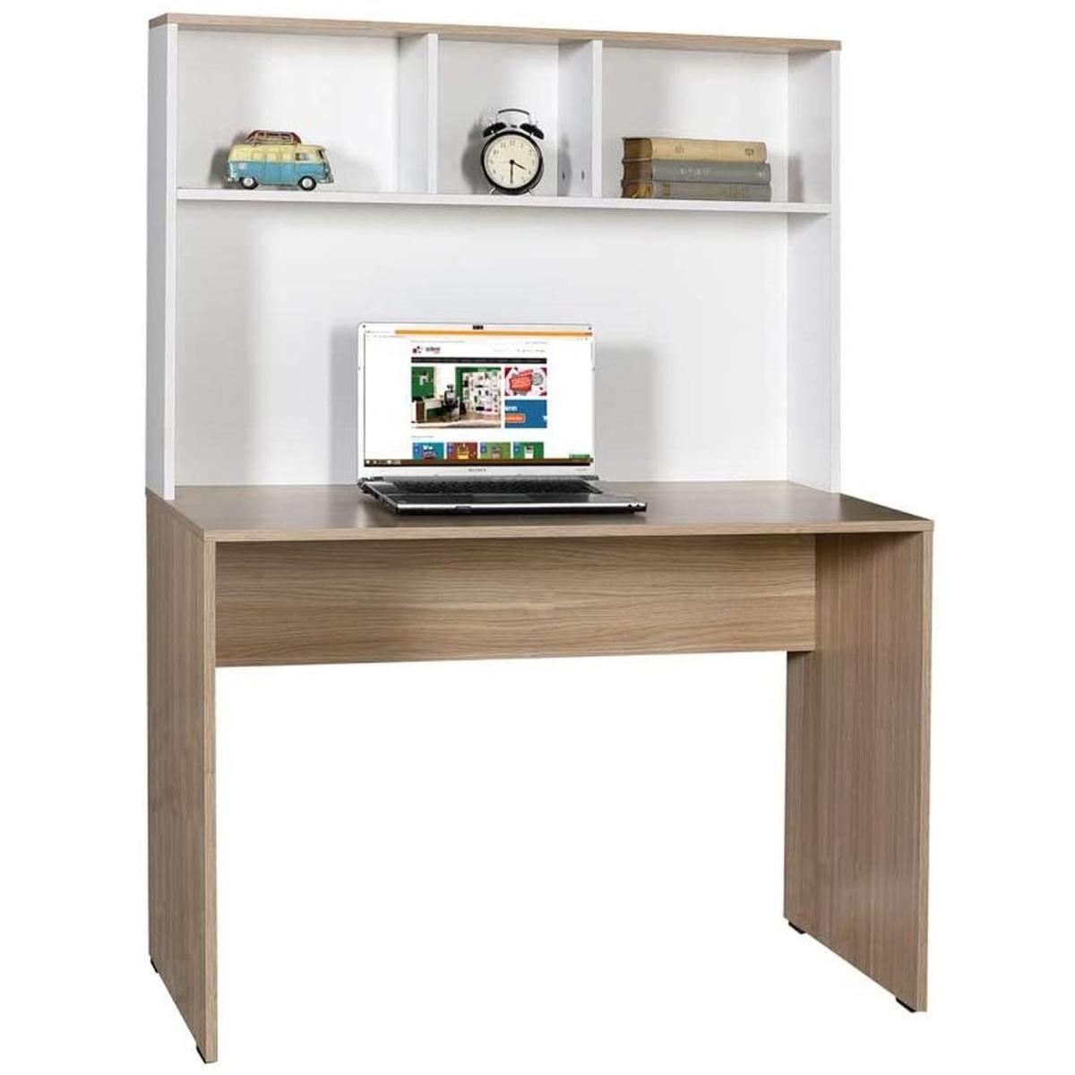 Base Desk with Shelves, Melamine Oak and White - Oak White – image 2