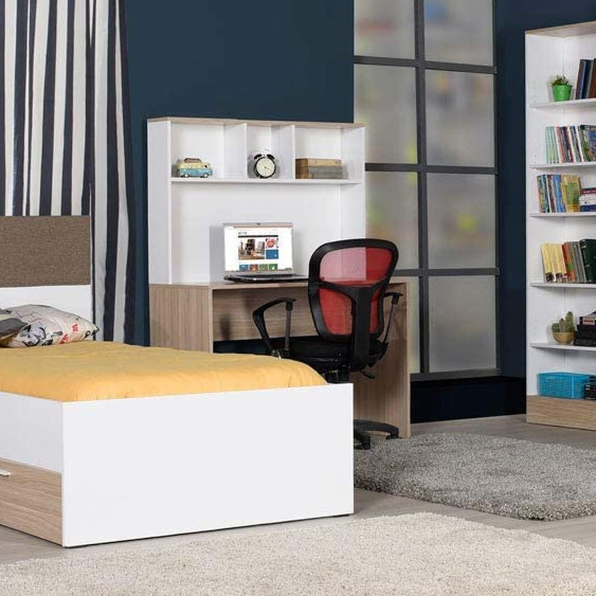 Base Desk with Shelves, Melamine Oak and White - Oak White – image 3