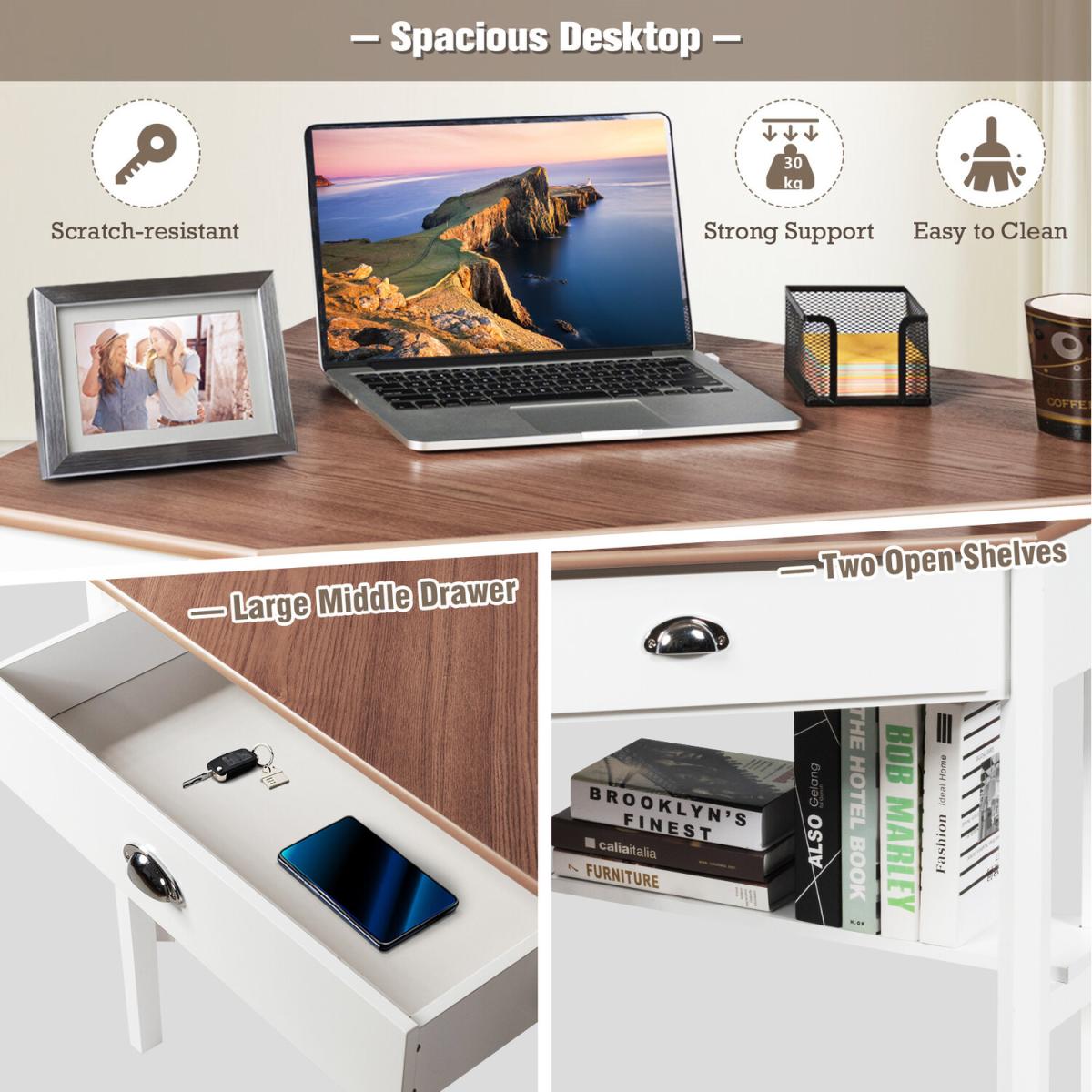 Costway Wood Corner Computer Desk - Brown – image 4