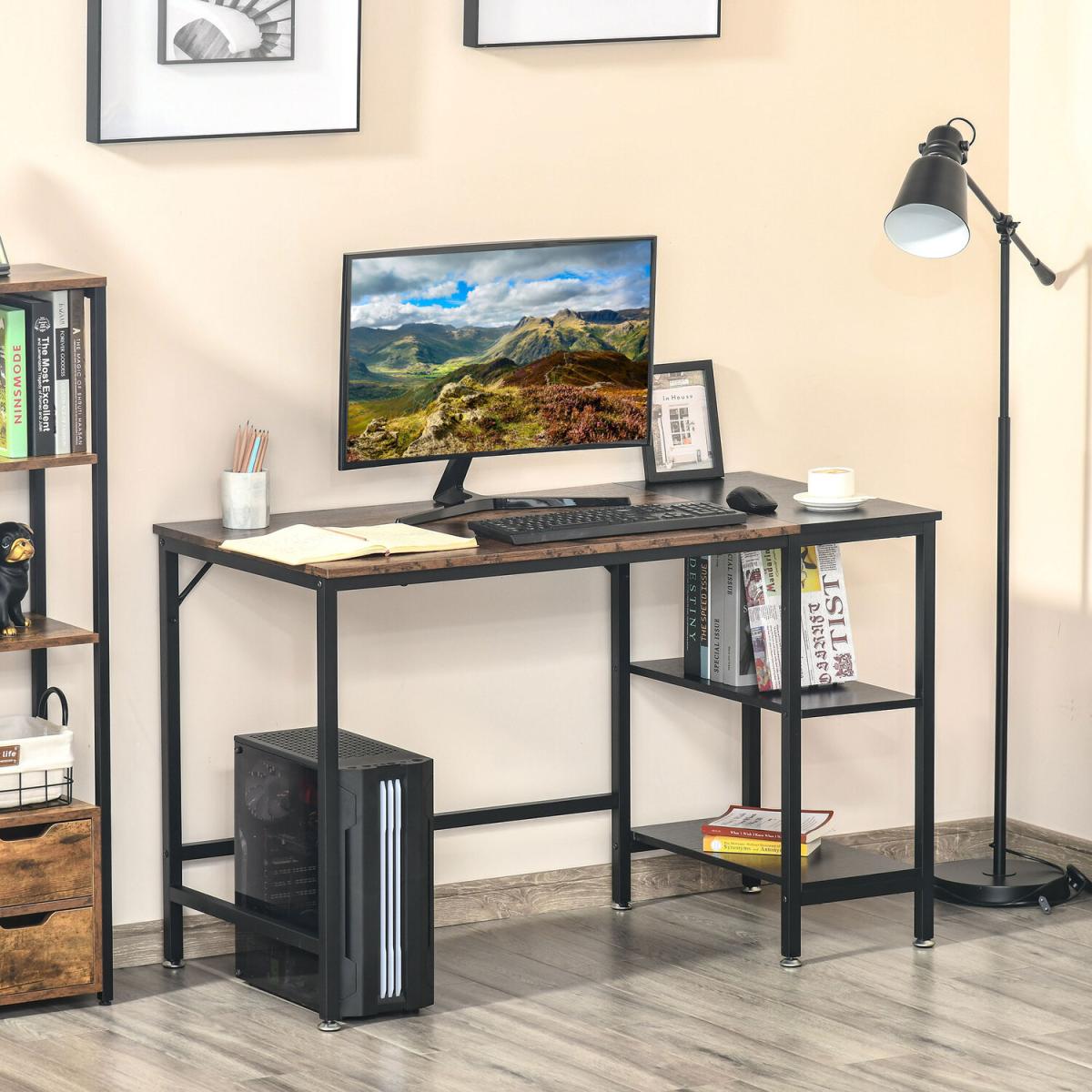 Computer Desk with 2 Storage Shelves - Rustic Brown & Black – image 2
