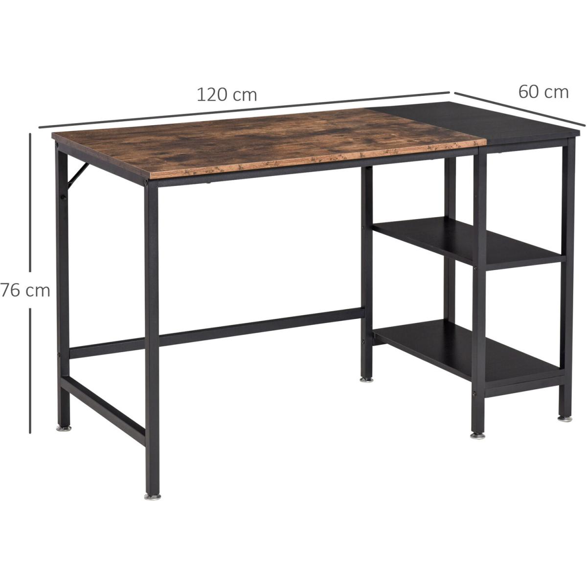 Computer Desk with 2 Storage Shelves - Rustic Brown & Black – image 3