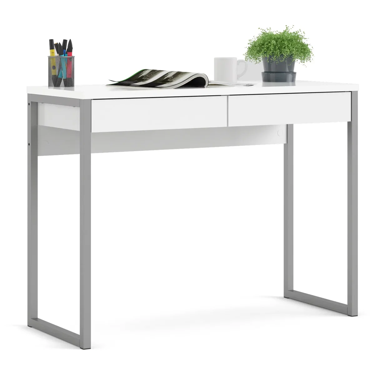 Function Plus Desk 2 Drawers in White High Gloss - White – image 5