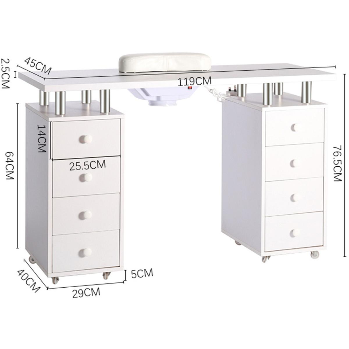 8-drawer Manicure Nail Table Wheeled with Dust Collector - White – image 5