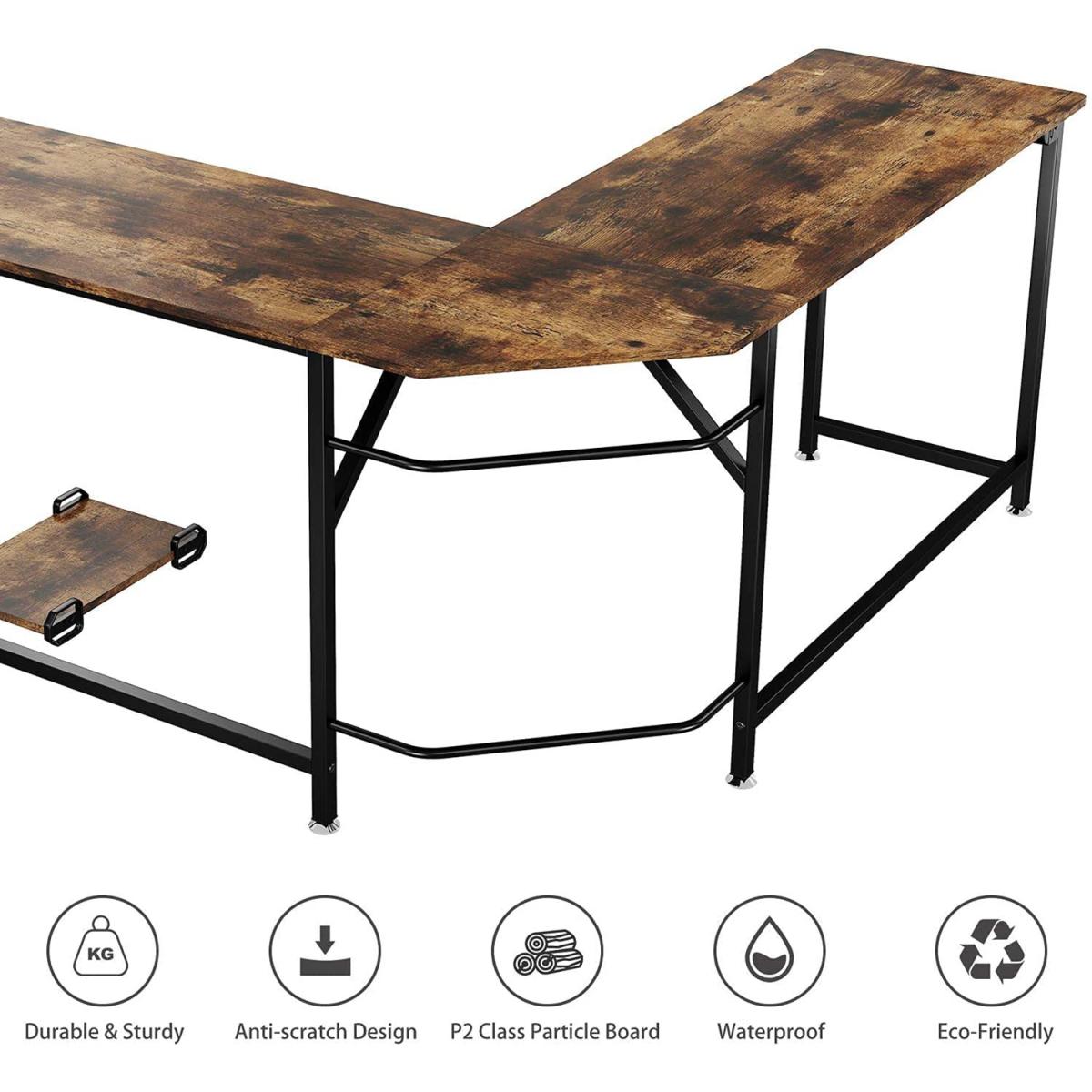 Dripex Corner L Shaped Computer Desk - Rustic Brown – image 2