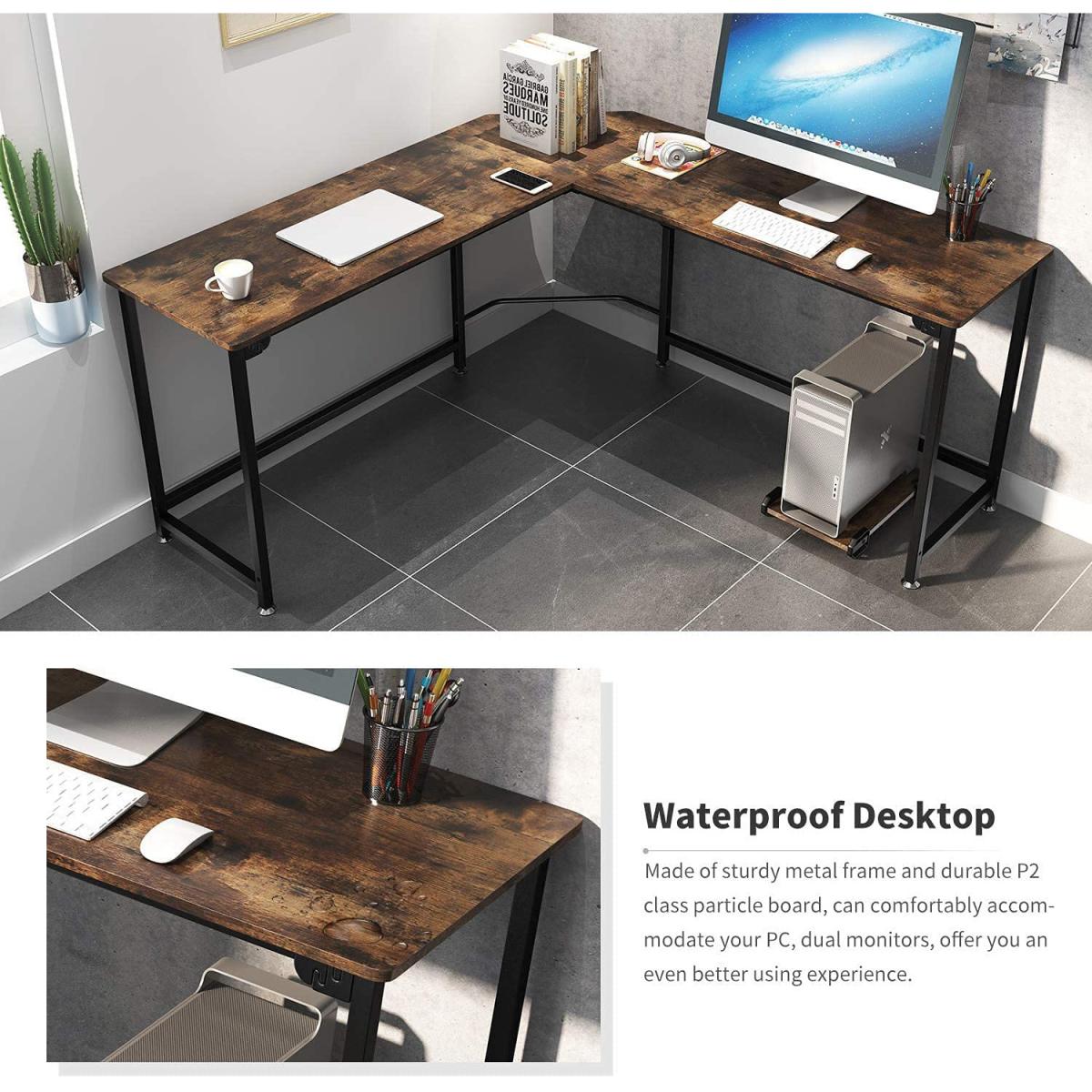 Dripex Corner L Shaped Computer Desk - Rustic Brown – image 3
