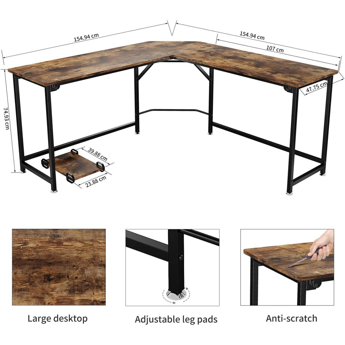 Dripex Corner L Shaped Computer Desk - Rustic Brown – image 5