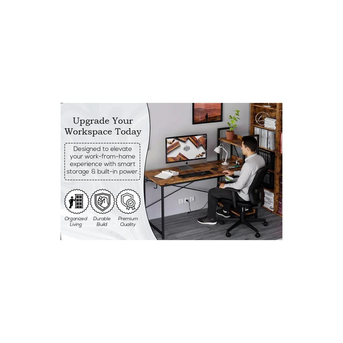 Computer Study Writing Table - Black/Rustic Brown – image 7