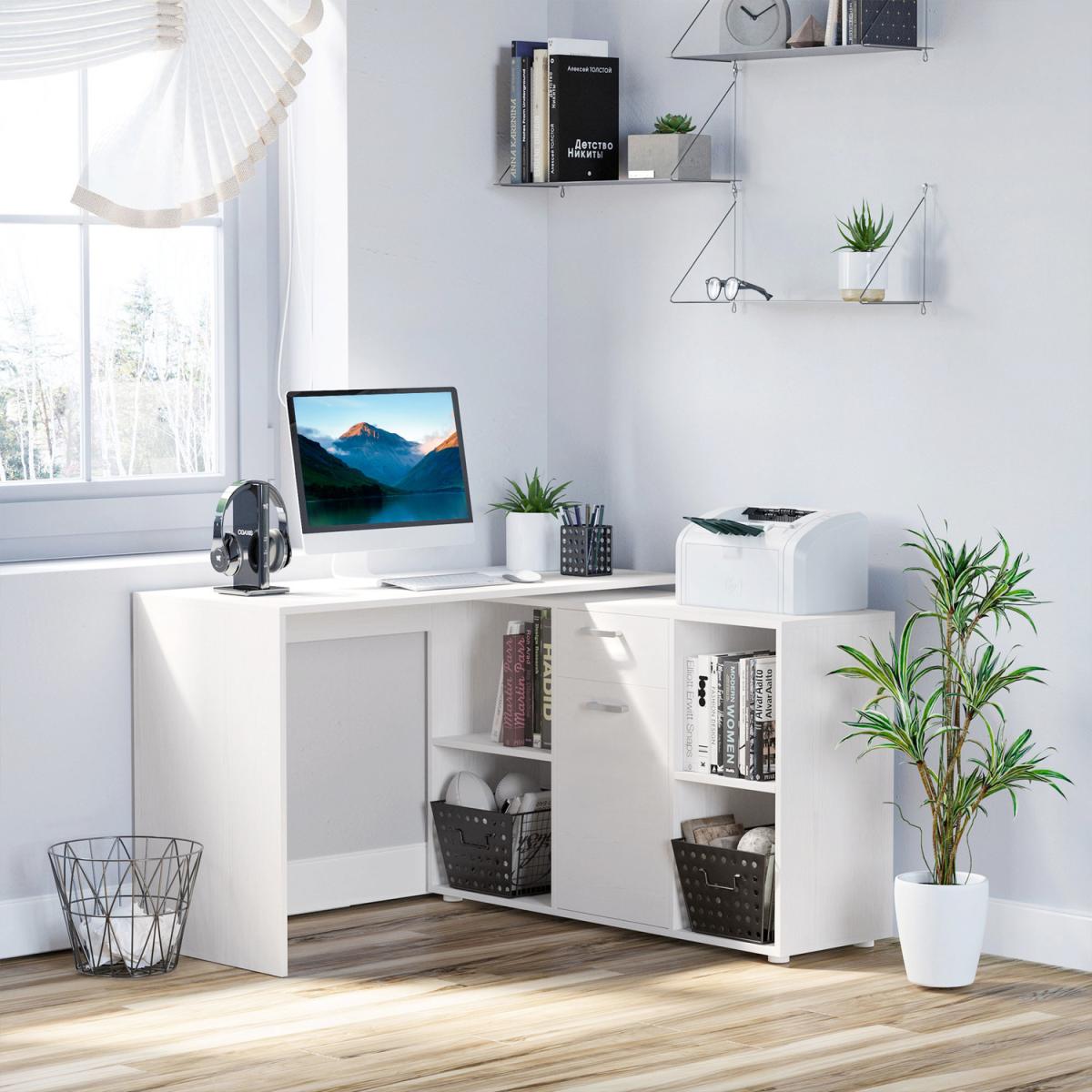 Dual-use Adjustable Large L-Shaped Computer Desk  - White – image 2