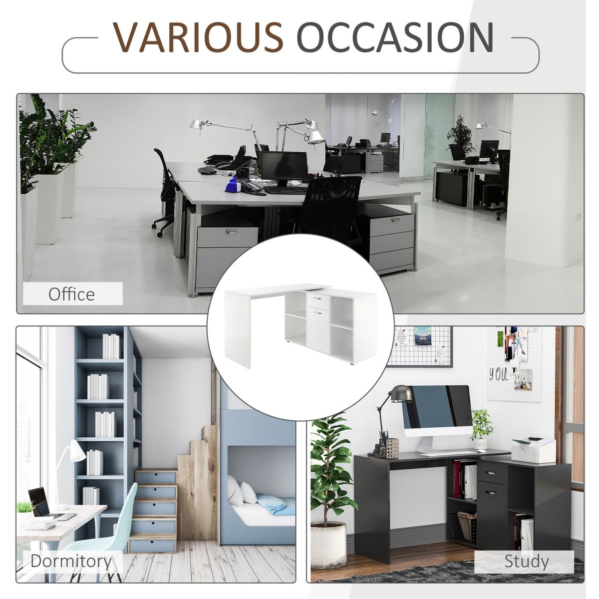 Dual-use Adjustable Large L-Shaped Computer Desk  - White – image 7