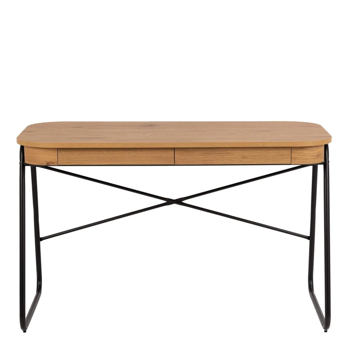 Mosswood Effect Desk with Metal Frame 2 Drawers - Neutral – image 2