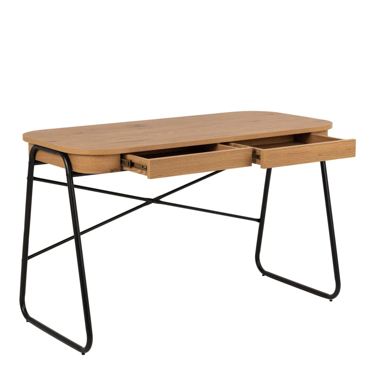 Mosswood Effect Desk with Metal Frame 2 Drawers - Neutral – image 4