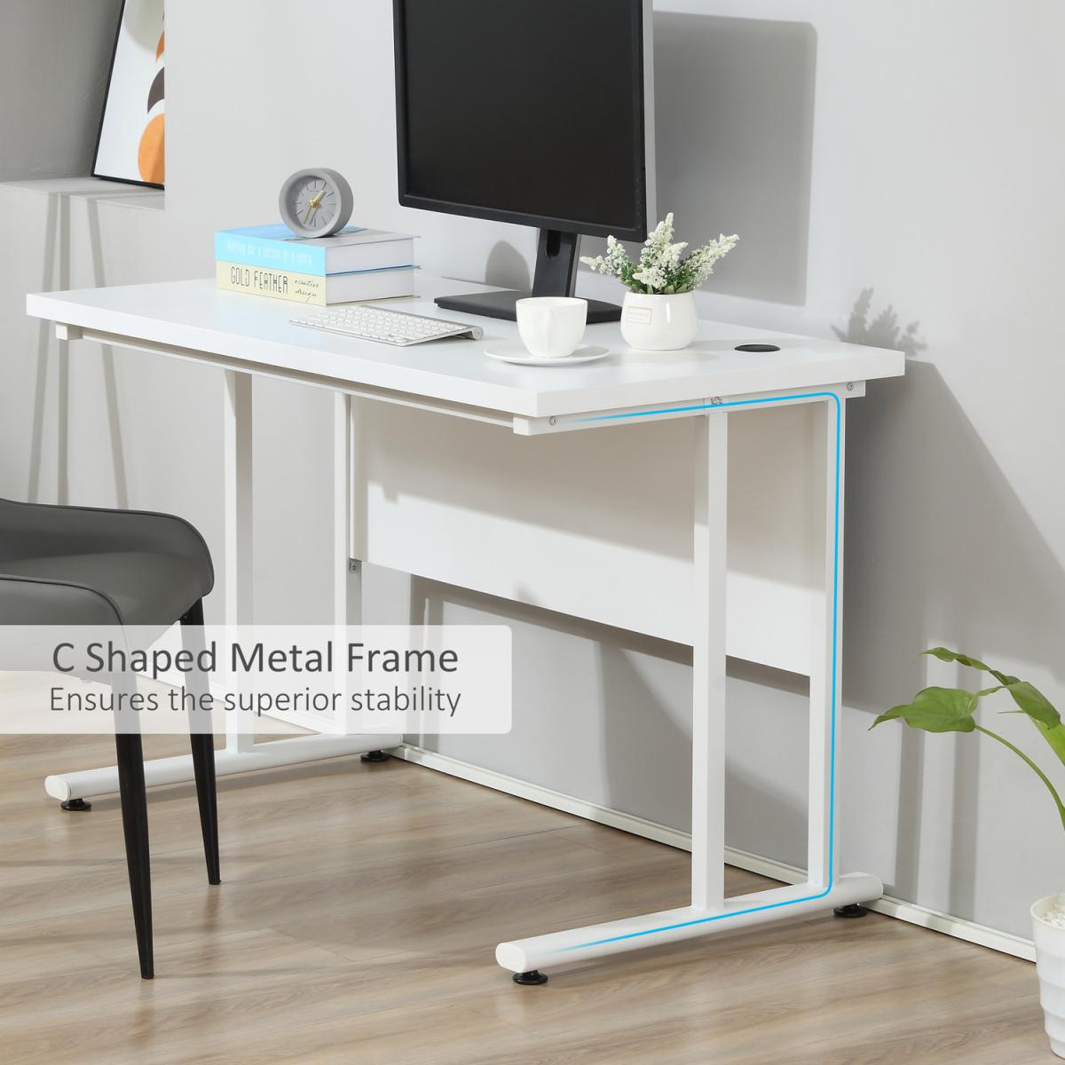 Computer Desk with 2 Cable Management Holes - White – image 5