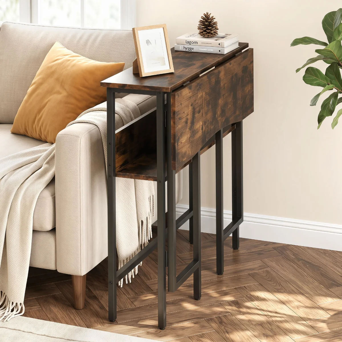 80 CM Small Folding Computer Desk with Storage Shelf - Brown – image 5