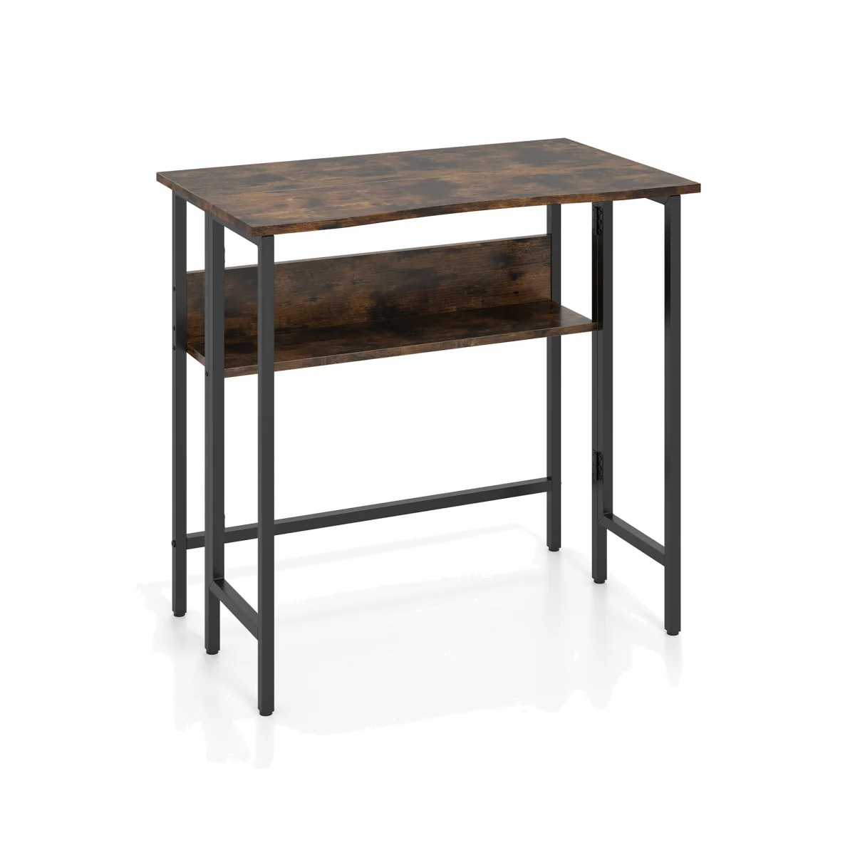 80 CM Small Folding Computer Desk with Storage Shelf - Brown – image 1