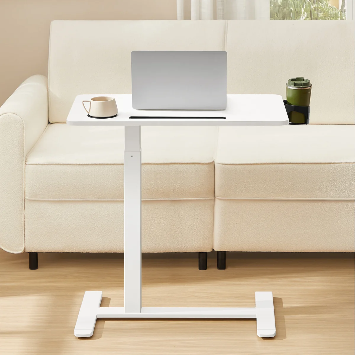 VASAGLE Overbed Table with Wheels, Small Standing Desk, 70 x 40 cm Tabletop - White – image 2