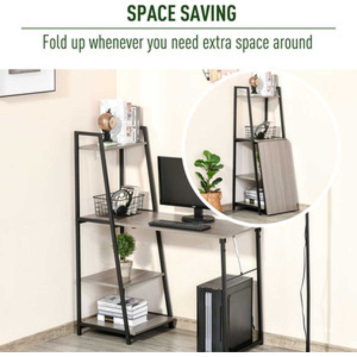 Foldable Office Desk with Storage Shelf - Grey – image 12