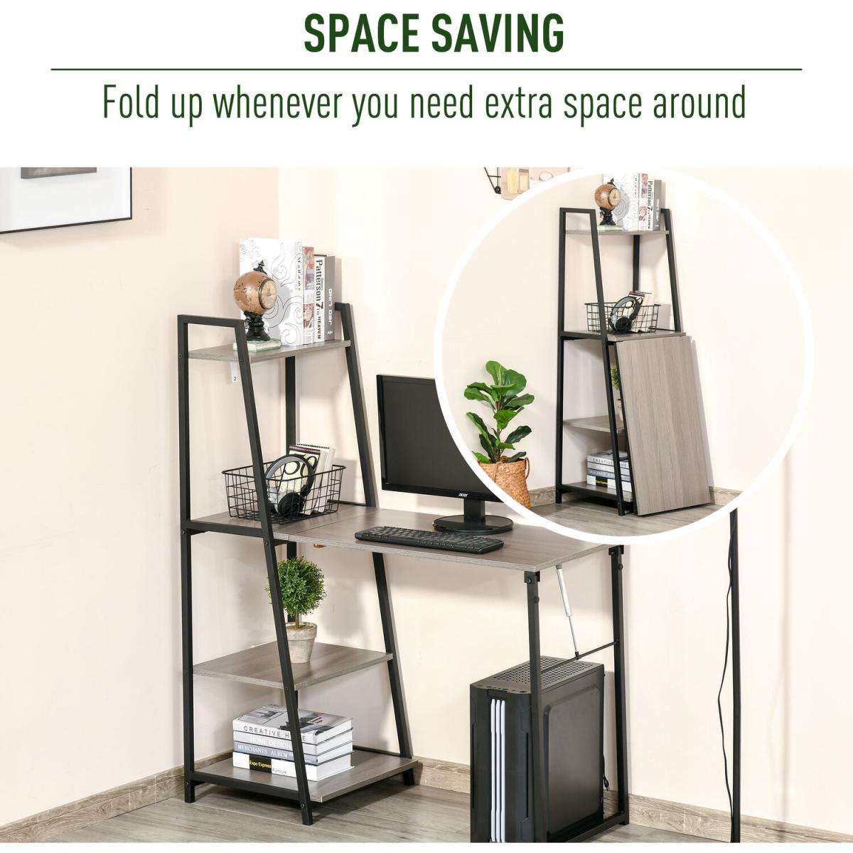 Foldable Office Desk with Storage Shelf - Grey – image 7
