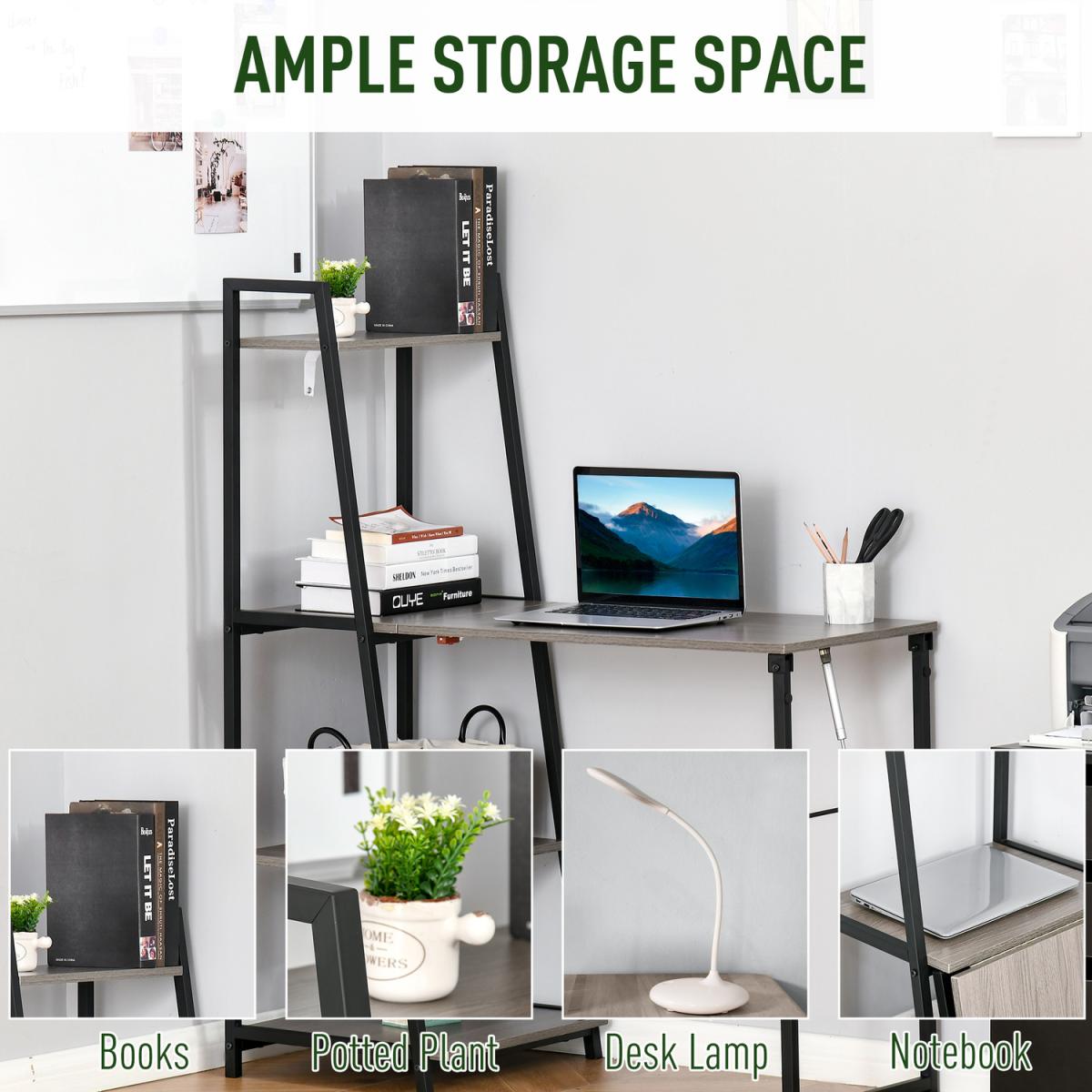 Foldable Office Desk with Storage Shelf - Grey – image 9