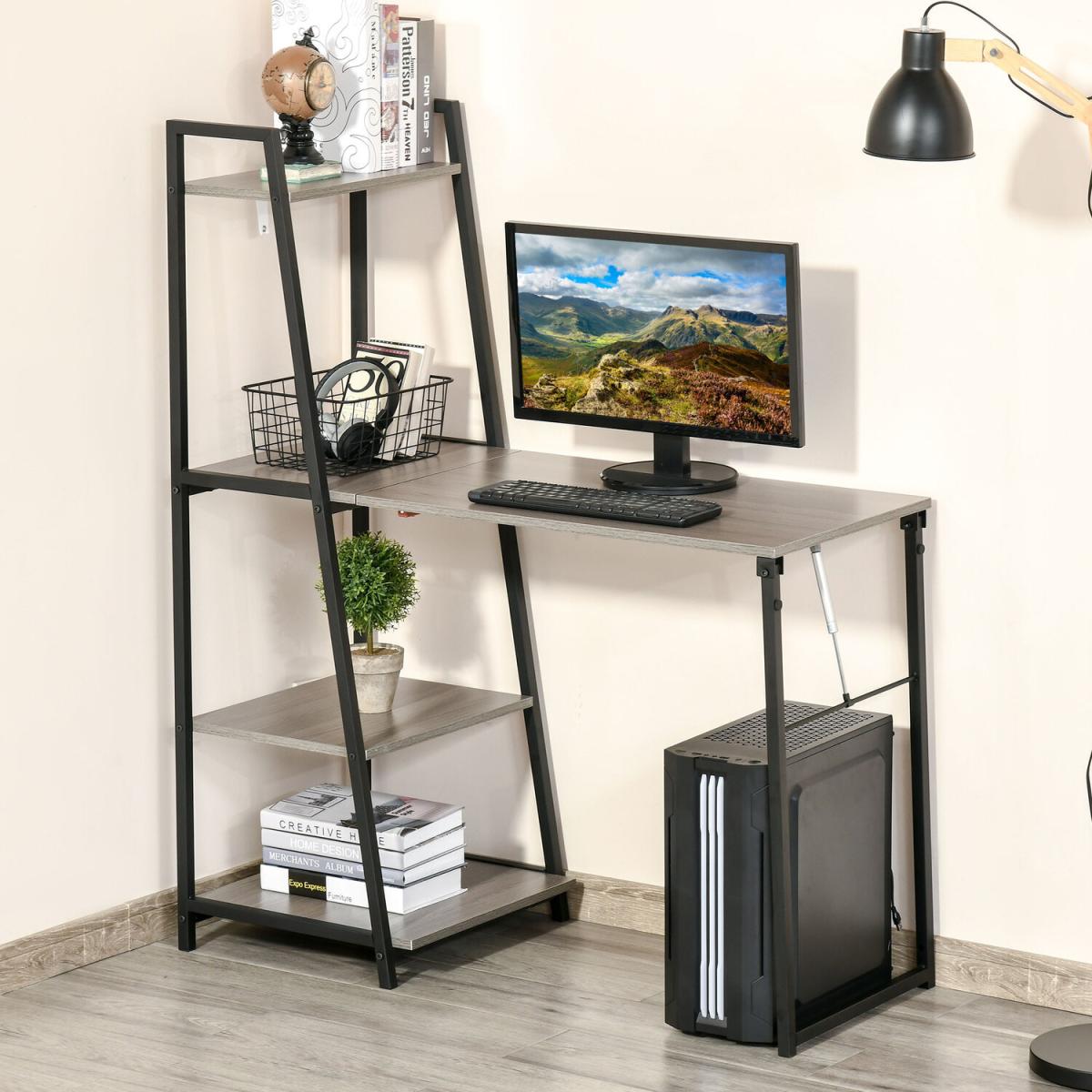 Foldable Office Desk with Storage Shelf - Grey – image 10