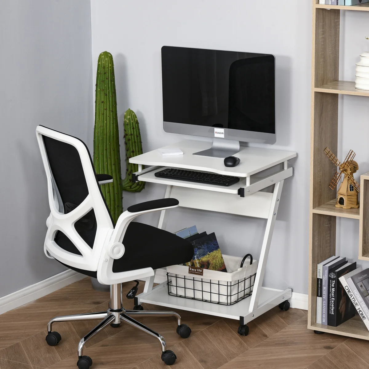 HOMCOM Movable Computer Desk with 4 Moving Wheels - Rustic Brown – image 12