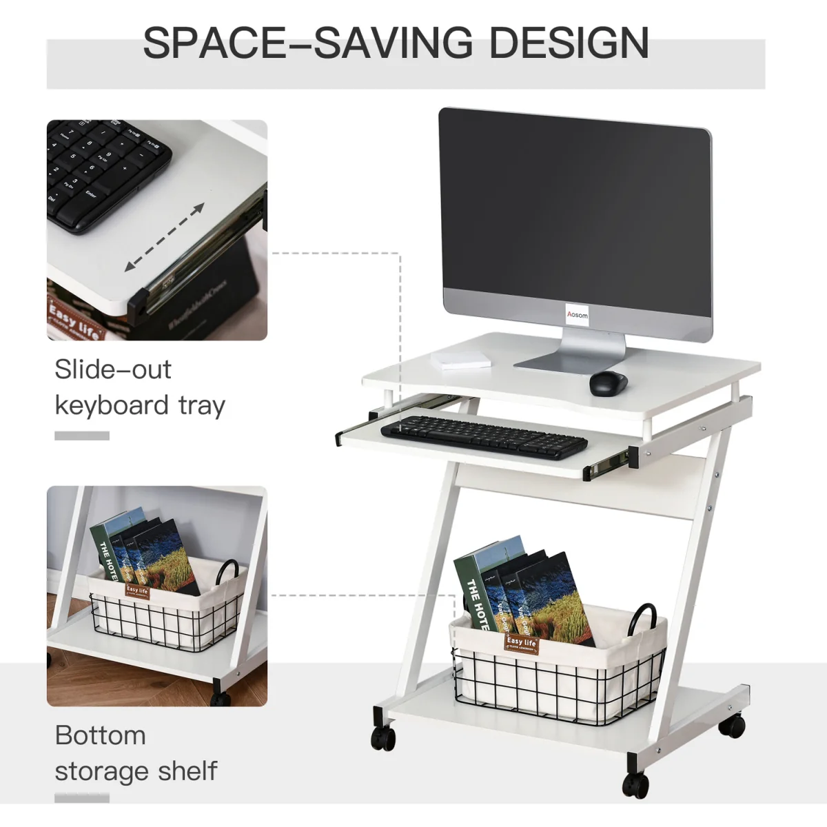 HOMCOM Movable Computer Desk with 4 Moving Wheels - Rustic Brown – image 16