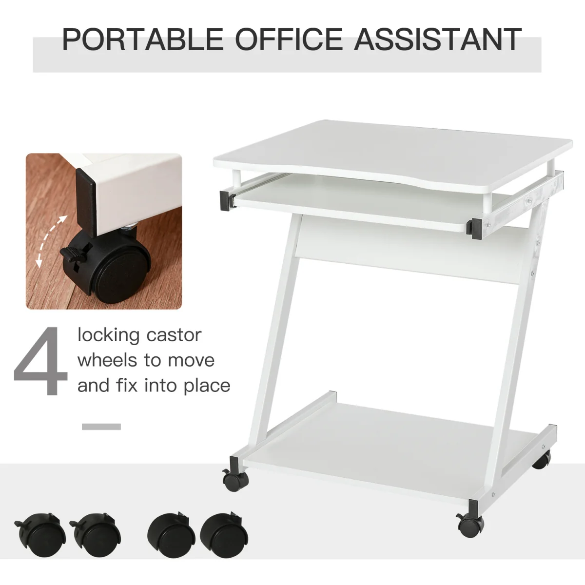 HOMCOM Movable Computer Desk with 4 Moving Wheels - Rustic Brown – image 17