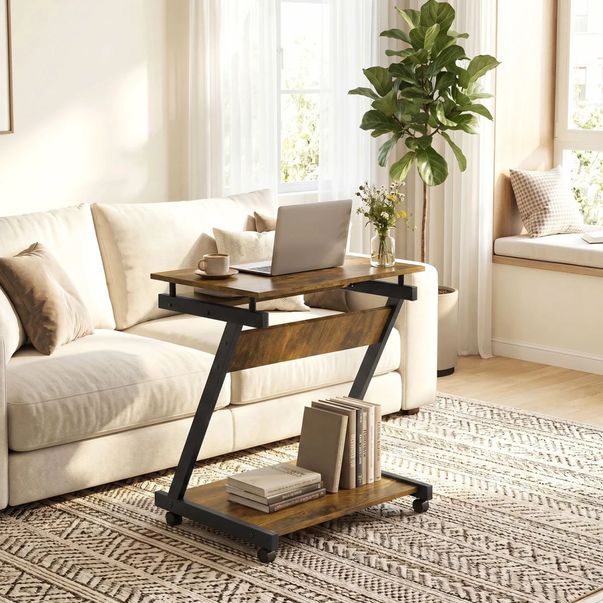 HOMCOM Movable Computer Desk with 4 Moving Wheels - Rustic Brown – image 4