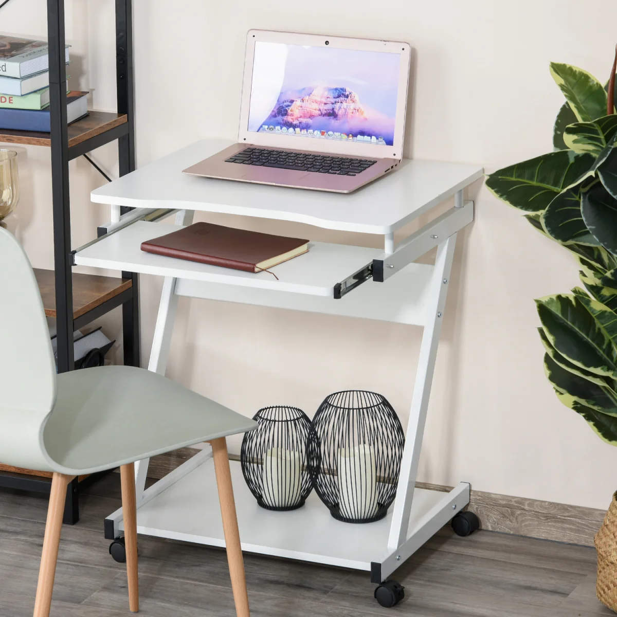 HOMCOM Movable Computer Desk with 4 Moving Wheels - Rustic Brown – image 10