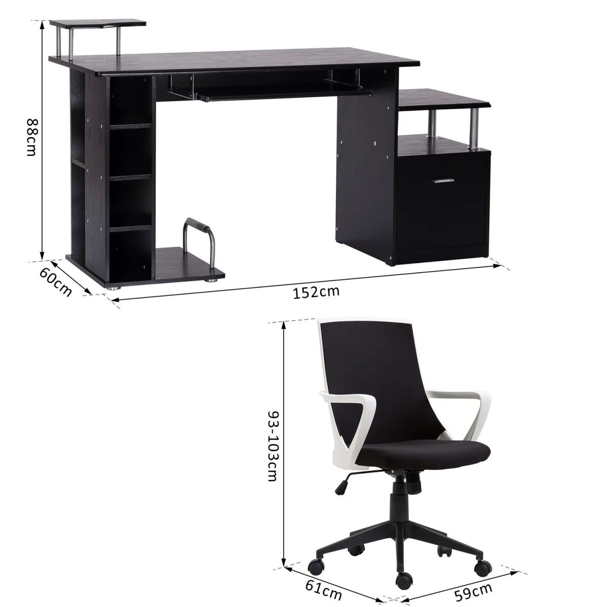 HOMCOM Wooden Computer Desk with Drawer and Shelf - White Wood Effect – image 11