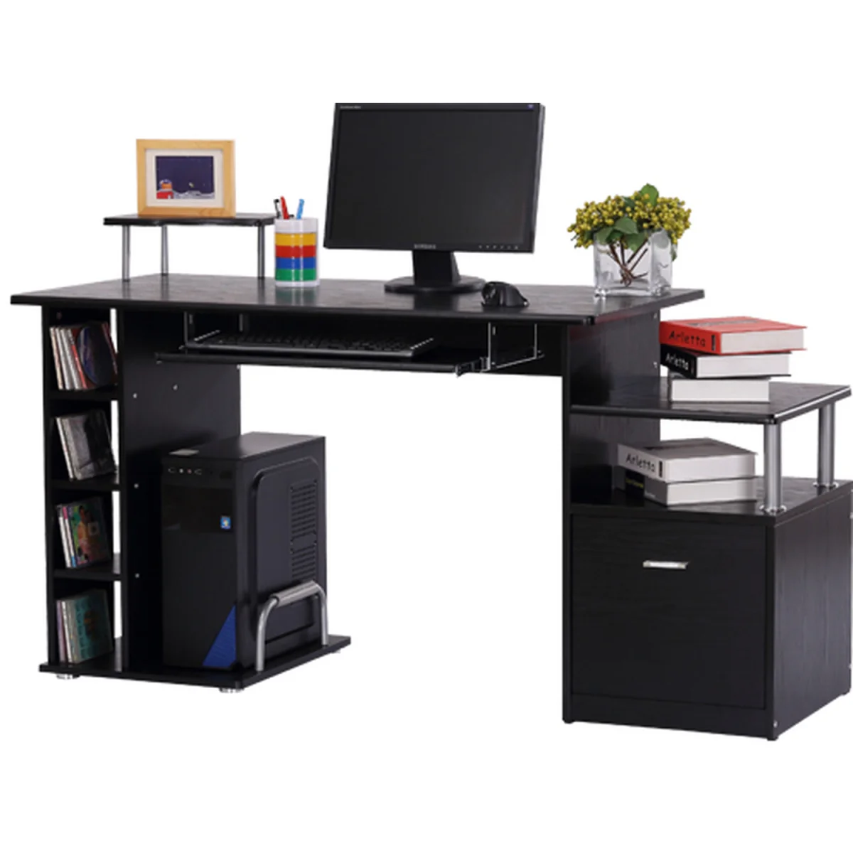 HOMCOM Wooden Computer Desk with Drawer and Shelf - White Wood Effect – image 16