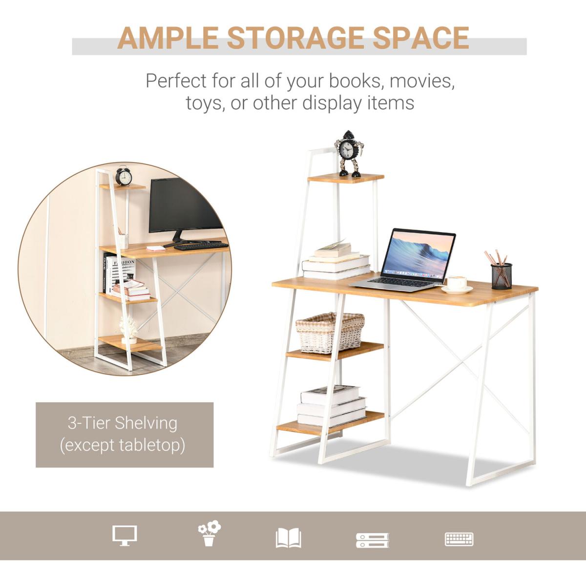 Home Office Computer Desk with 3-Tier Storage Shelves - Natural – image 3