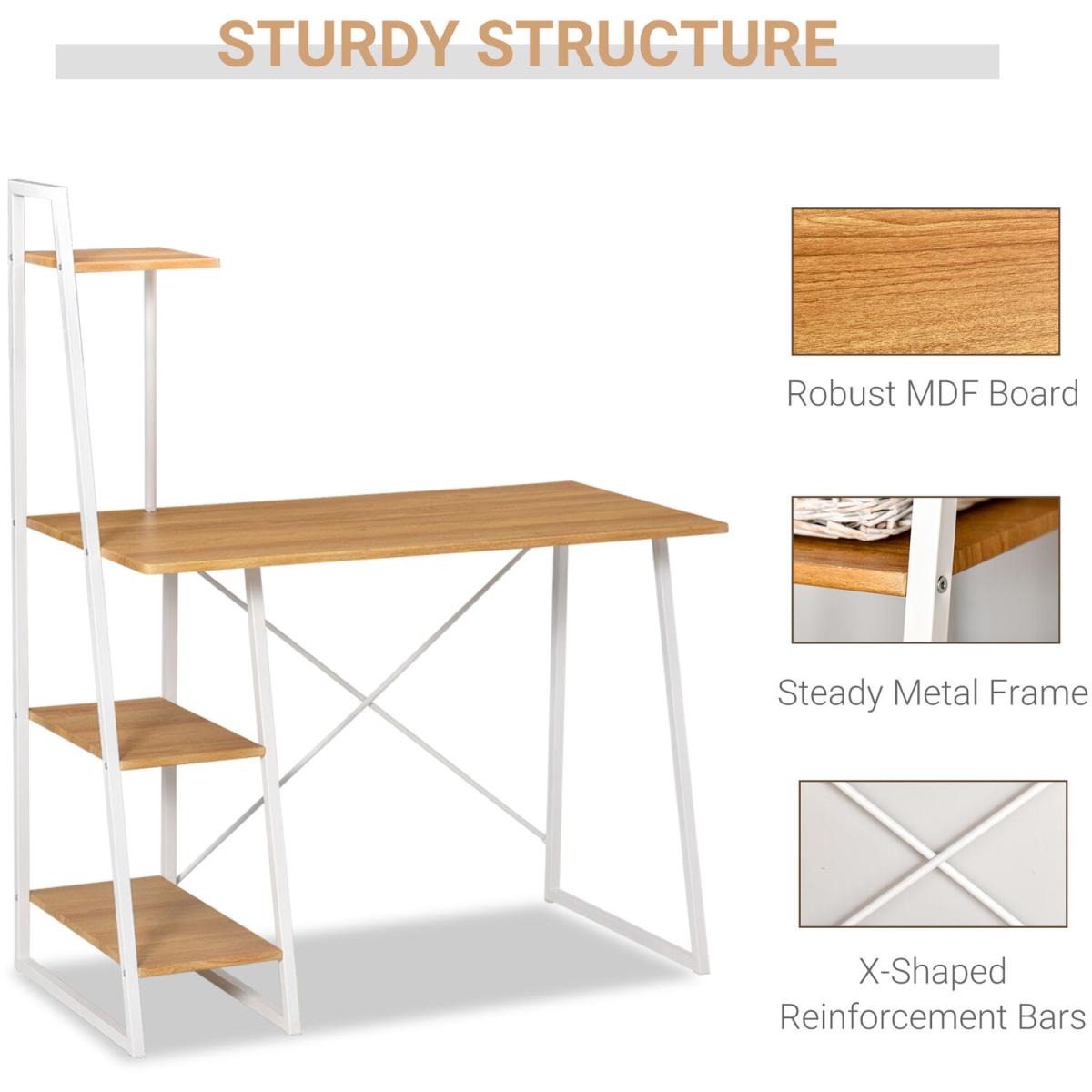 Home Office Computer Desk with 3-Tier Storage Shelves - Natural – image 4