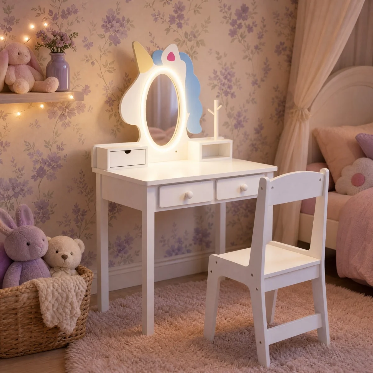 2 in 1 Toddler Makeup Desk - White – image 2