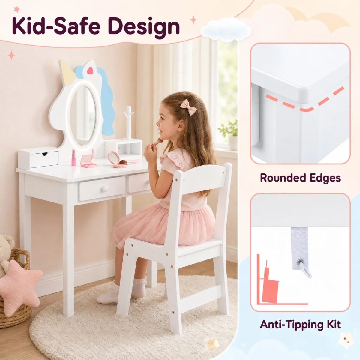 2 in 1 Toddler Makeup Desk - White – image 5