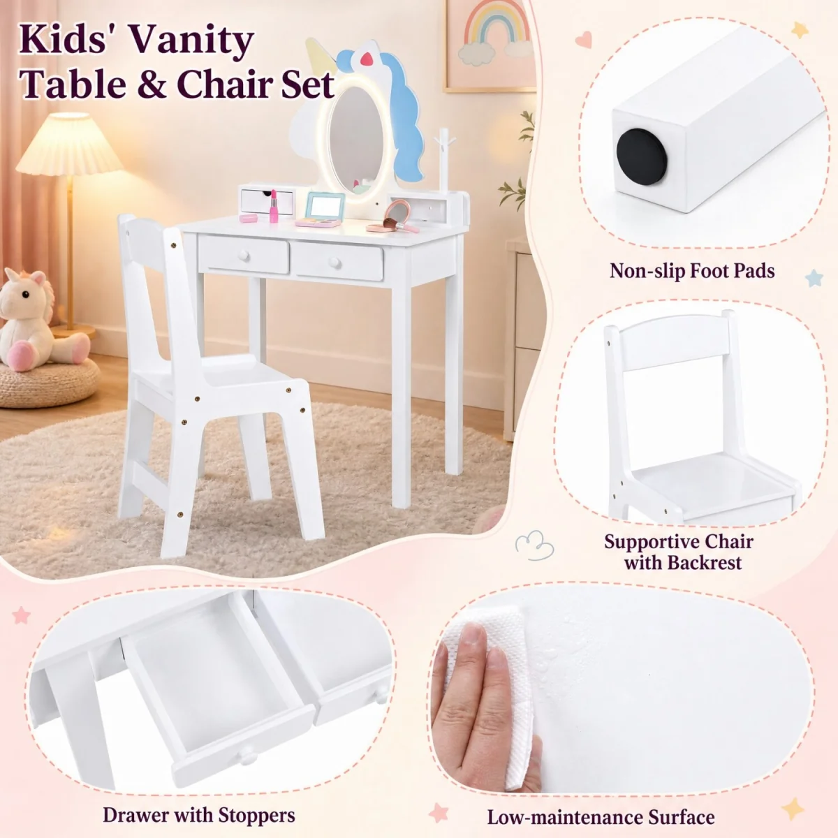 2 in 1 Toddler Makeup Desk - White – image 6