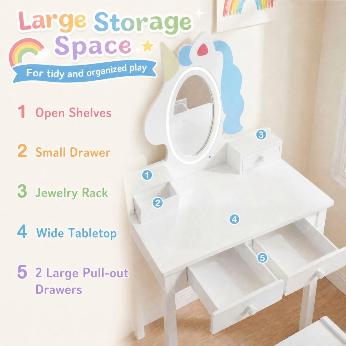 2 in 1 Toddler Makeup Desk - White – image 7