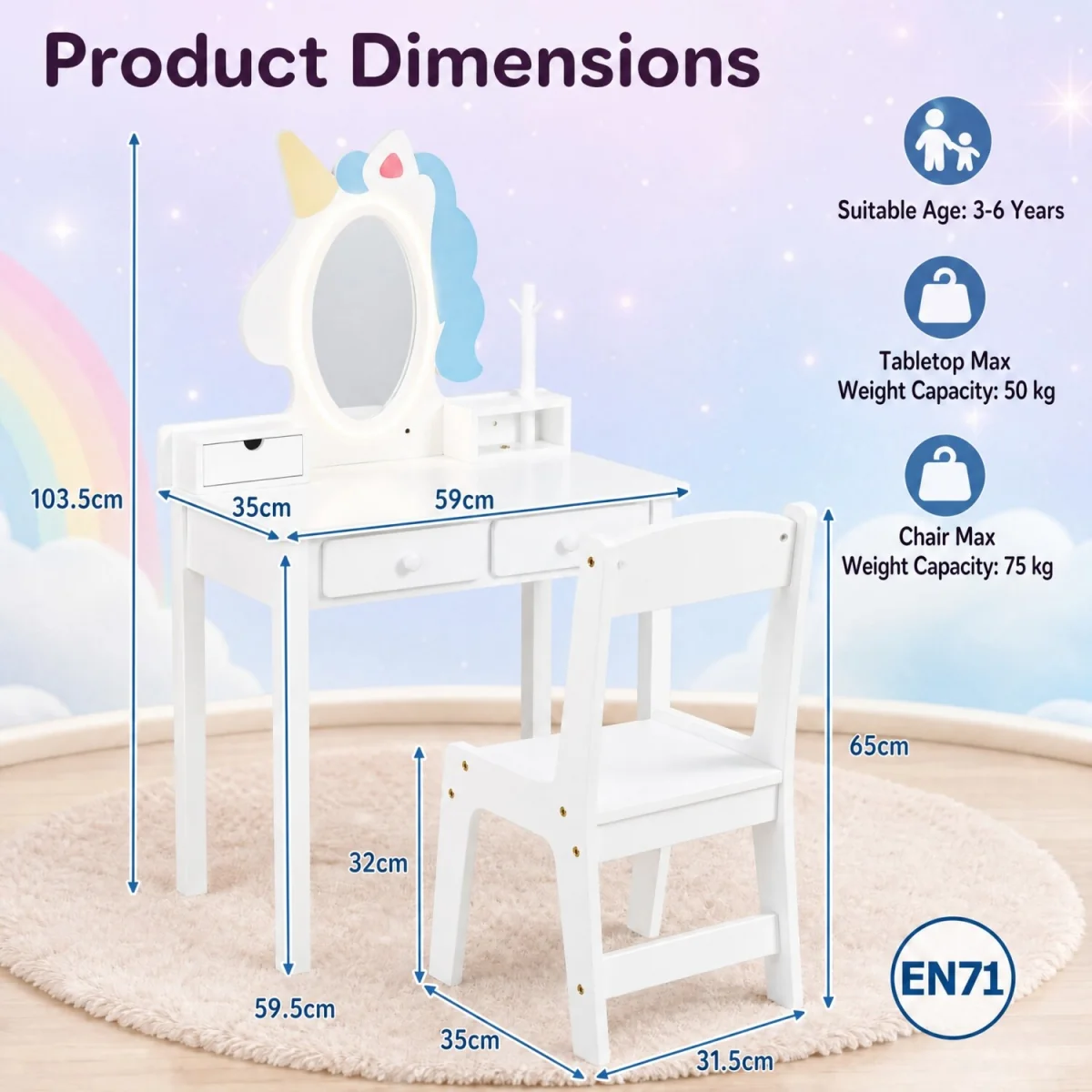 2 in 1 Toddler Makeup Desk - White – image 8