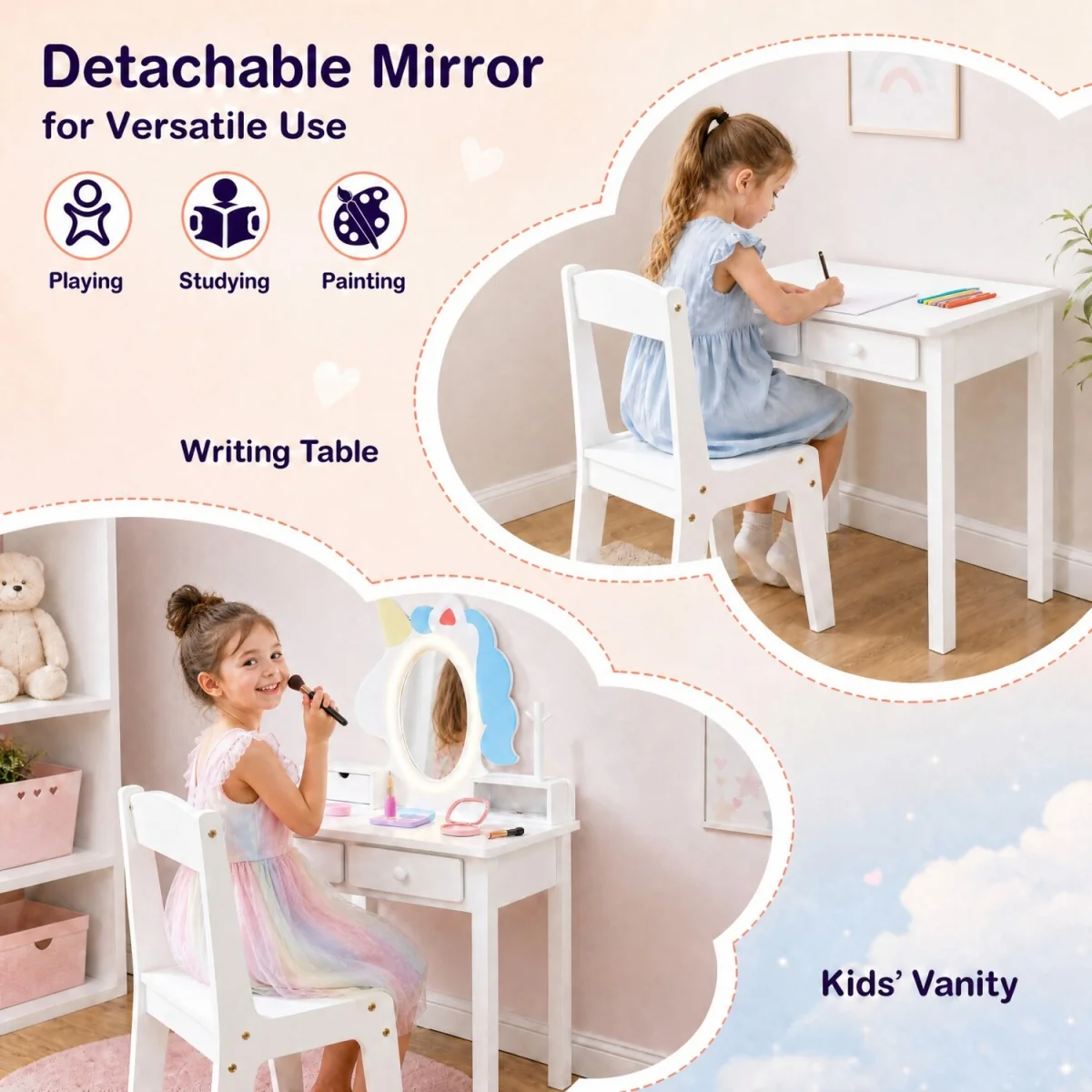 2 in 1 Toddler Makeup Desk - White – image 9