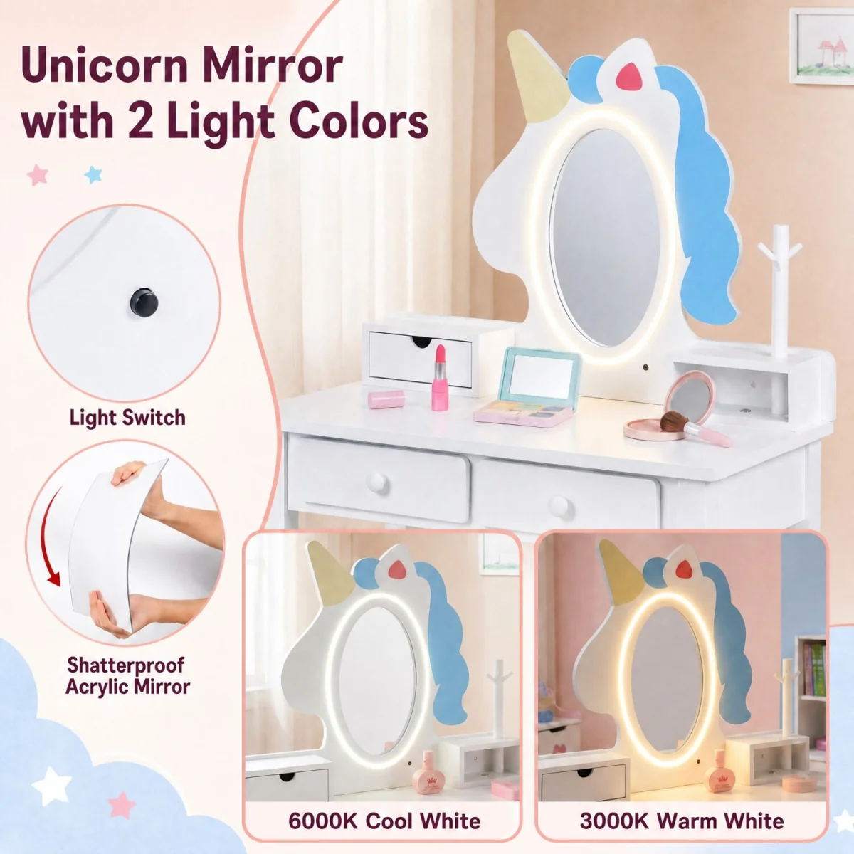 2 in 1 Toddler Makeup Desk - White – image 10