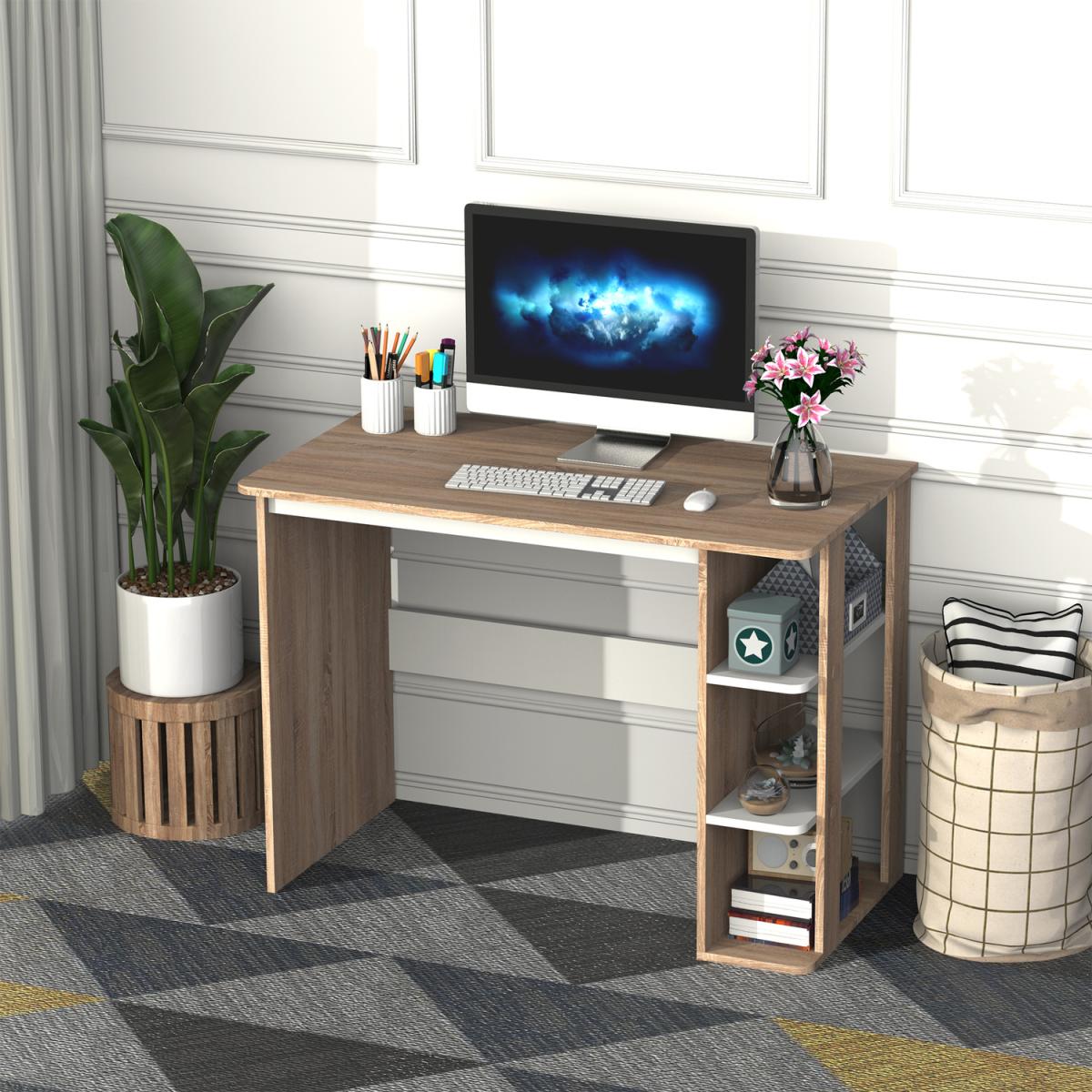 Duo Work Desk & 3-Tier Side Shelves - Brown and White – image 2