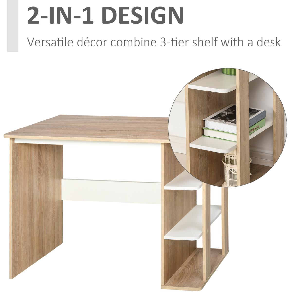 Duo Work Desk & 3-Tier Side Shelves - Brown and White – image 3