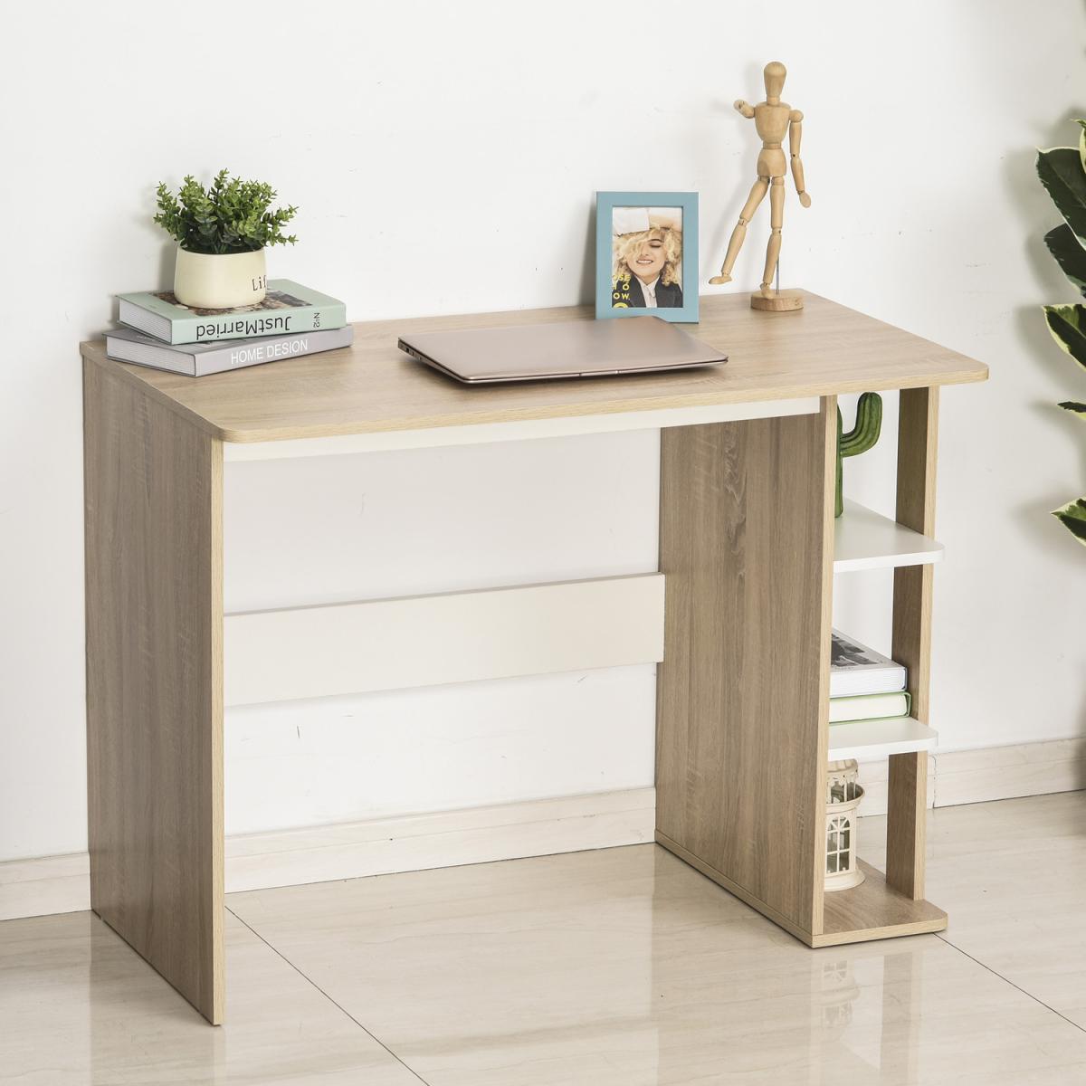 Duo Work Desk & 3-Tier Side Shelves - Brown and White – image 8