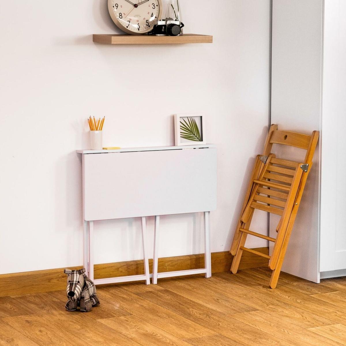 Folding Wooden Desk 80cm White Lilac Metal Frame - White Lilac – image 2