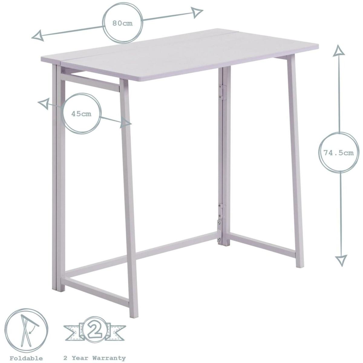 Folding Wooden Desk 80cm White Lilac Metal Frame - White Lilac – image 3