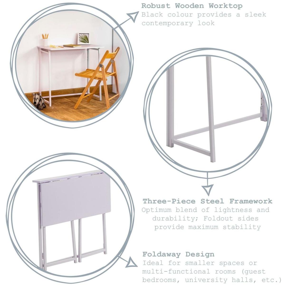 Folding Wooden Desk 80cm White Lilac Metal Frame - White Lilac – image 5