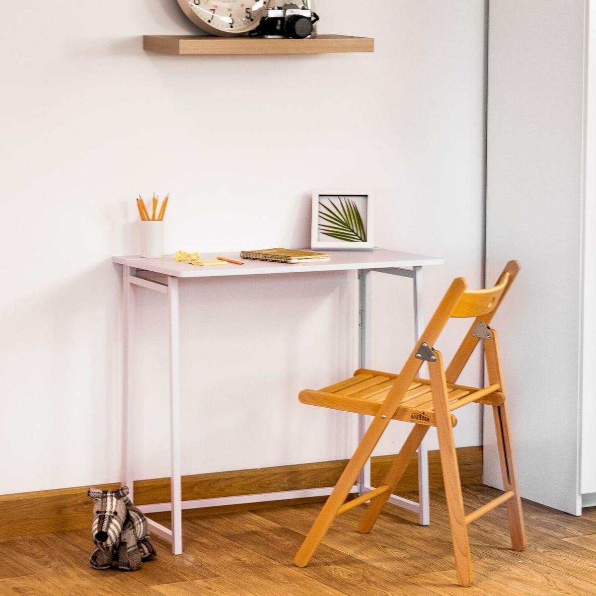 Folding Wooden Desk 80cm White Lilac Metal Frame - White Lilac – image 7