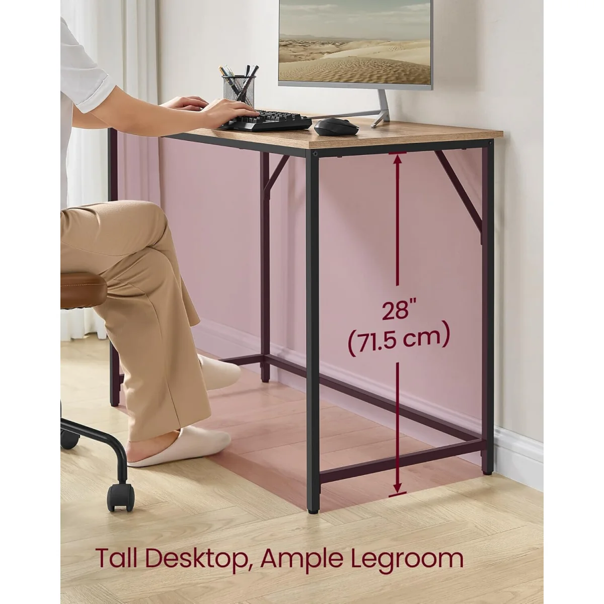 Small Space Study Desk with Compact Design, Modern Home Office Workstation - Camel Brown and Ink Black – image 2