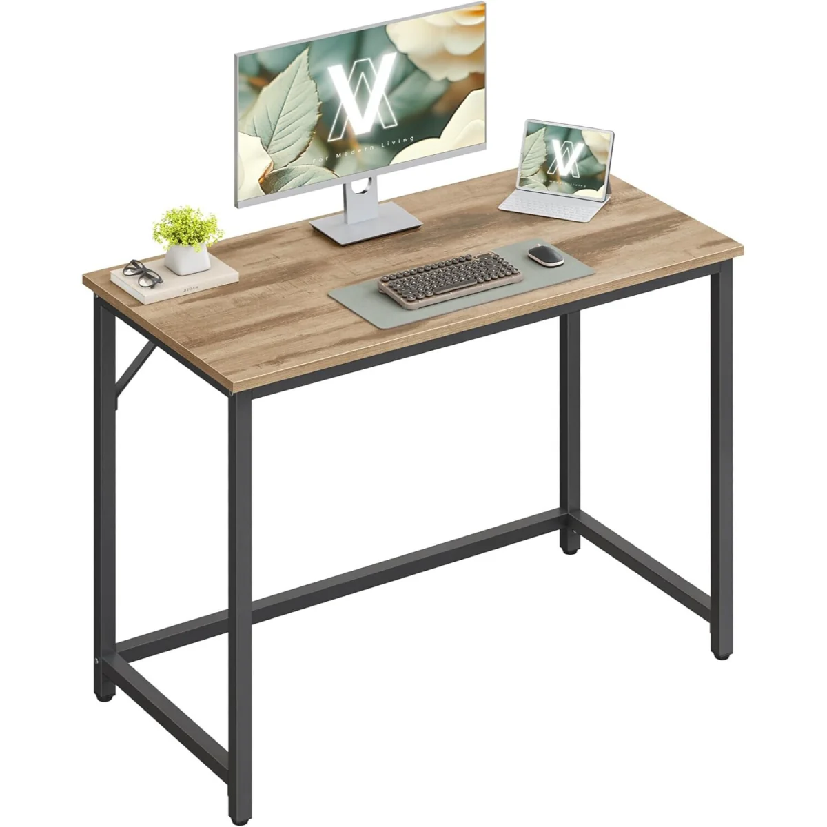 Small Space Study Desk with Compact Design, Modern Home Office Workstation - Camel Brown and Ink Black – image 4